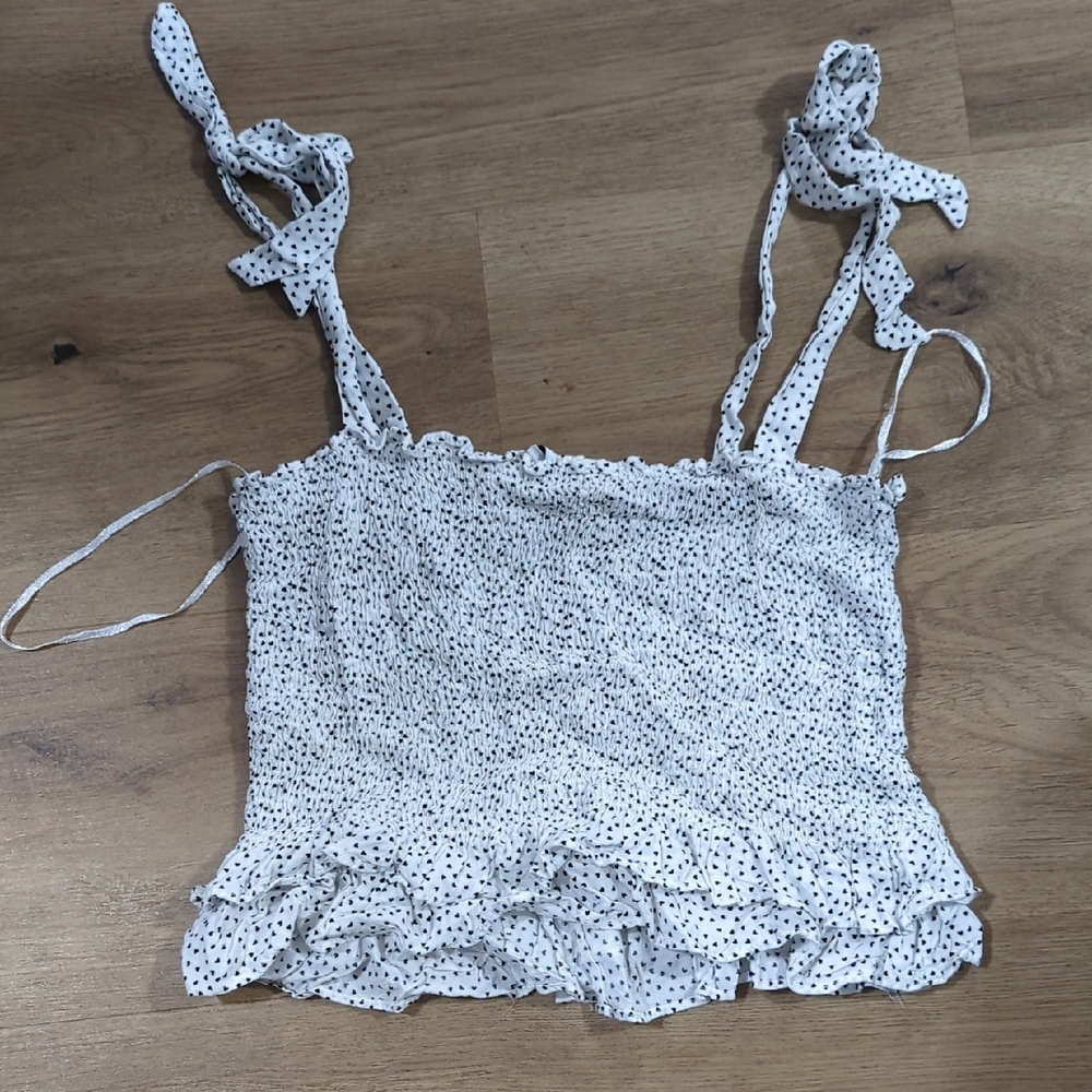 Polka Dot Ruffle Strap Top